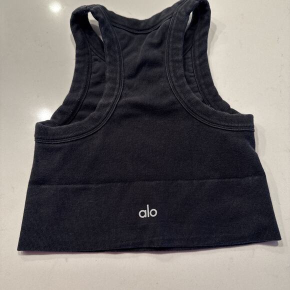 Alo Yoga Seamless Delight High Neck Bra Crop Top Bra Black Faded Thick READ - Picture 2 of 4